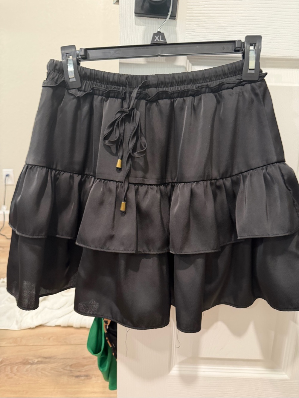 entro Black Tiered Ruffle Mini Skirt with Drawstring